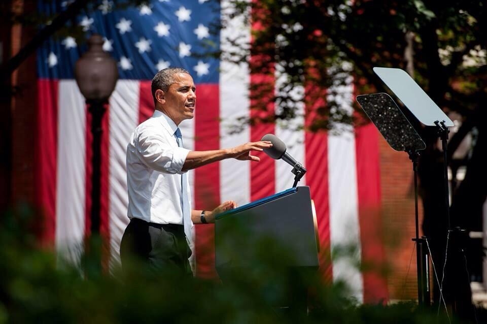 Obama giving a speech.