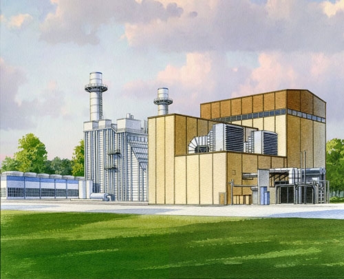 Artist rendering showing the proposed Thetford CCGT plant