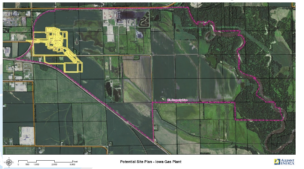 Map highlighting footprint of the proposed  Marshalltown Generating Station