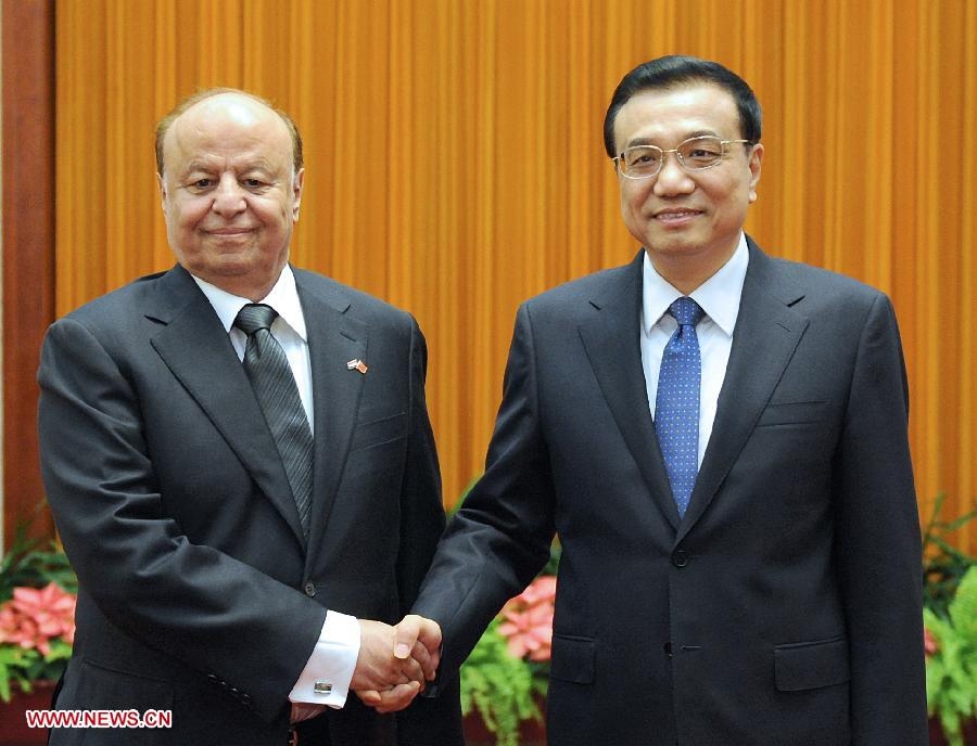 Yemeni President Abd-Rabbu Mansour Hadi met Chinese Premier Li Keqiang to discuss energy issues