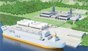 Illustration of small-scale LNG terminal with adjacent gas power plant