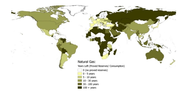 ‘Years left of gas’ in a global comparison according to the Global Sustainability Institute