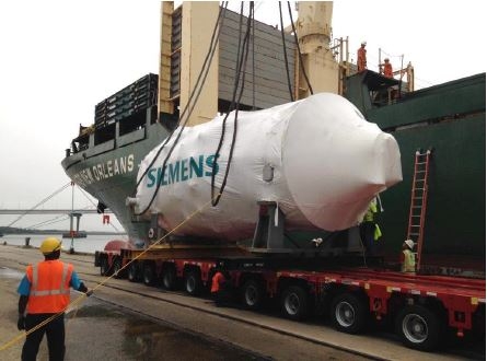 Siemens SGT6- 5000F turbines being shipped from Charleston port in the U.S. bound for Pagilbao