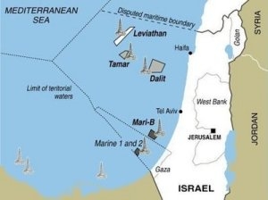 Map of Israel’s offshore gas fields, including Leviathan