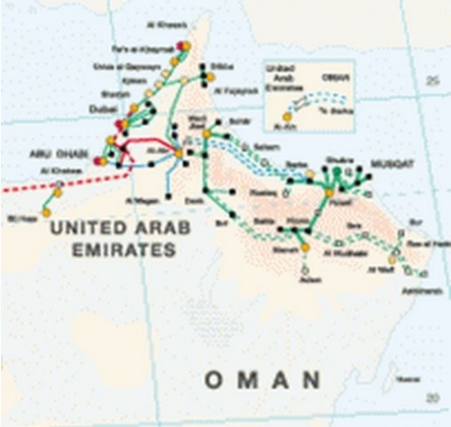 Map of Oman's main power grid