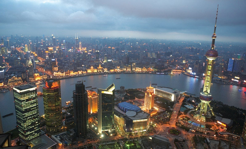 Bird's eye view of Shanghai's Pudong district