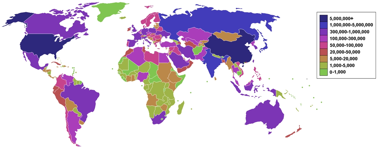 Countries by CO2 emissions in thousands of tonnes per annum