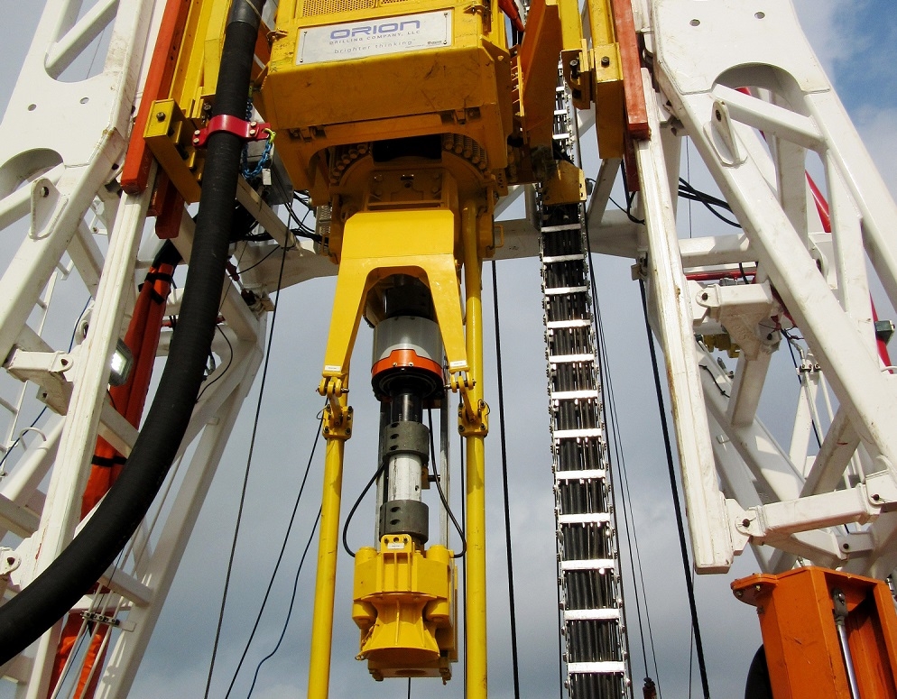 Top drive at an Orion Drilling mast
