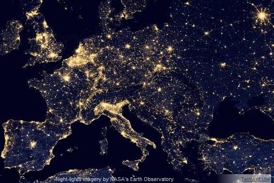 Light map of Europe