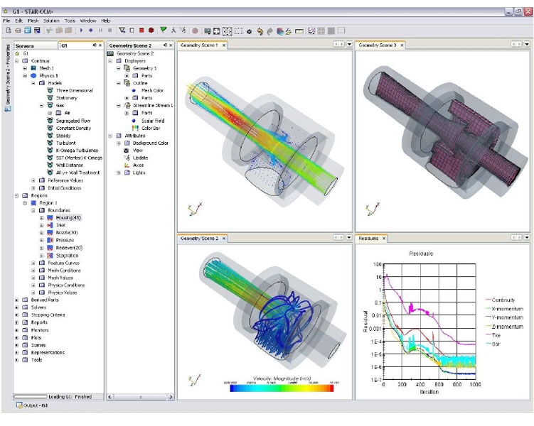 Screenshot of a fluid-flow analysis being conducted in STAR-CCM+