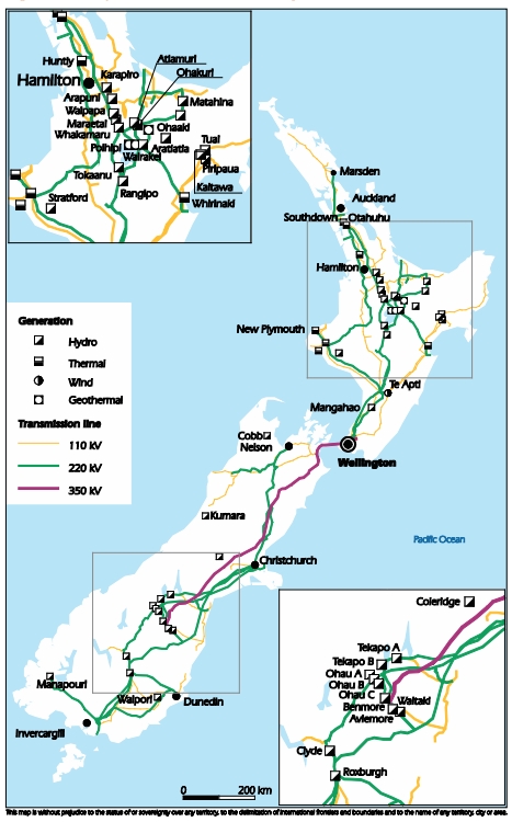 New Zealand's electricity transmission system [source: IEA's New Zealand 2017 review]