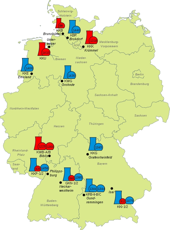 Eight German nuclear power plants were permanently shut down on 6 August 2011
