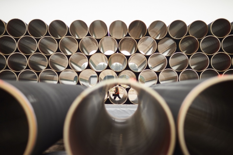 Pipeline tubes, lined up for Nord Stream 2
