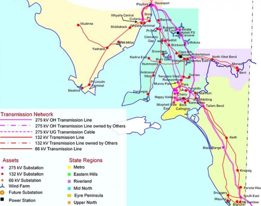 Map of South Australia’s power grid