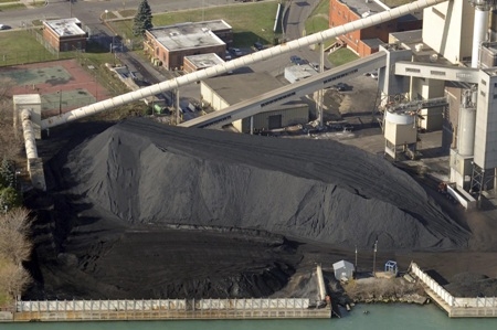 Coal stockpile next to a power station