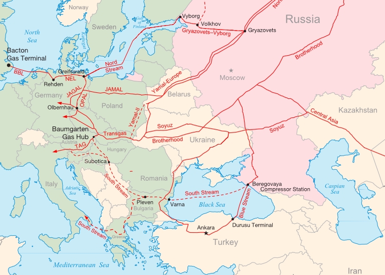 Major Russian gas pipelines to Europe