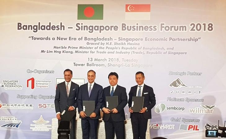 Executives of Summit, SPI, Mitsubishi and Diamond Gas sign the Matabri MoU at the Singapore Business Forum 2018