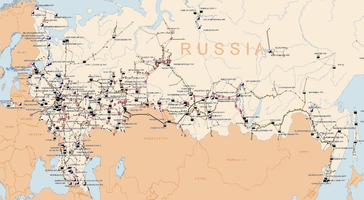 Map of Russia’s electricity grid (source: geni.org)