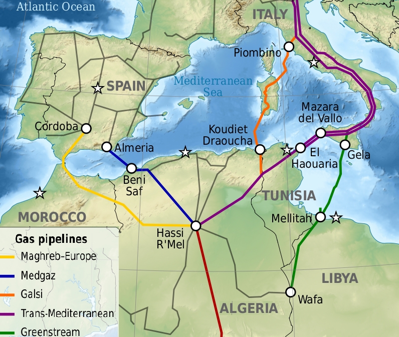 Gas pipelines across the Mediterranean