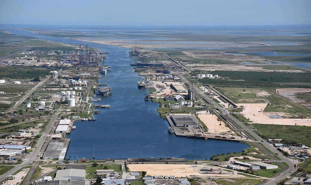 Aerial view of Port of Brownsville, Texas