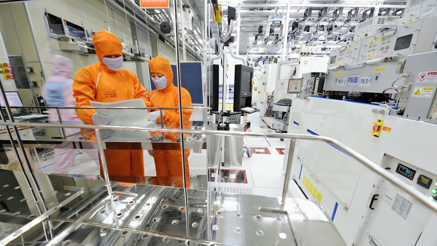 View into a SK Hynix semiconductor factory in South Korea.