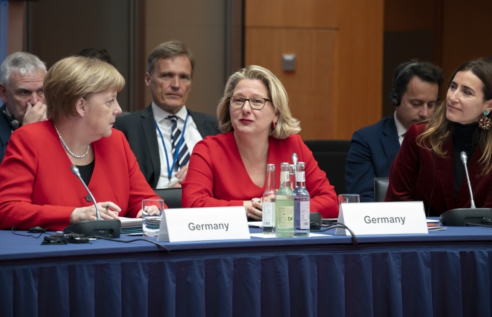 German Chancellor Angela Merkel, environment minister Svenja Schulze at the 10th Petersberg Climate Dialogue in Berlin