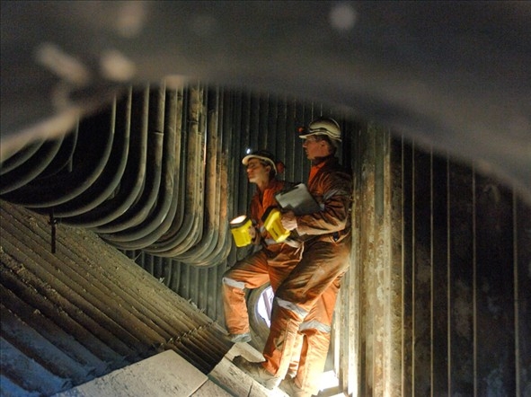 Inside the boiler of a power plant