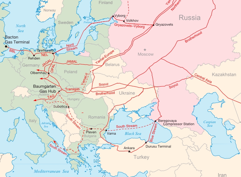Major Russian gas pipelines to Europe