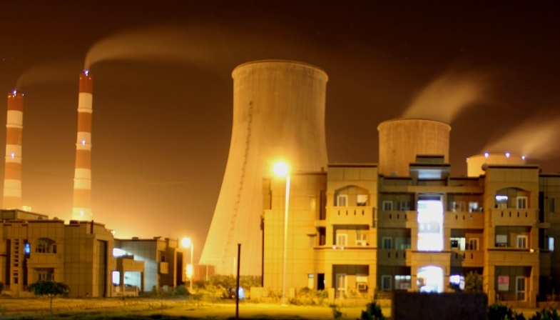 Night view of a thermal power plant in India