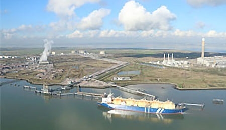 Tanker arriving at Grain LNG Terminal, some 60km east of London