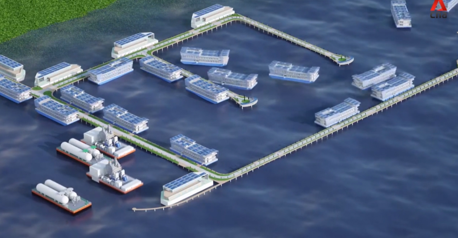 Render of Keppel’s Floating Data Centre Park project in Singapore