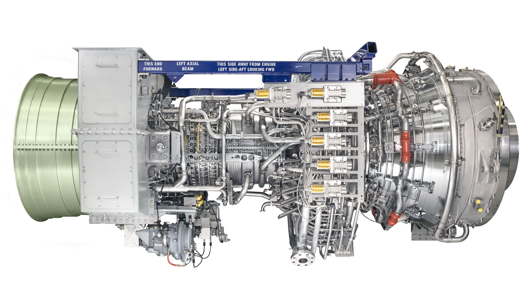 Close-up of a GE areoderivative turbine
