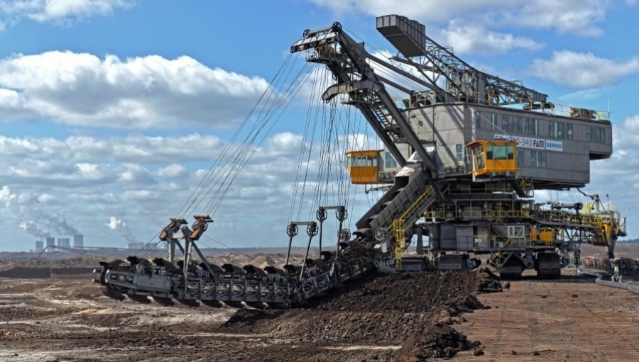 Open-cast mining at Garzweiler with RWE's Neurath power station in the background