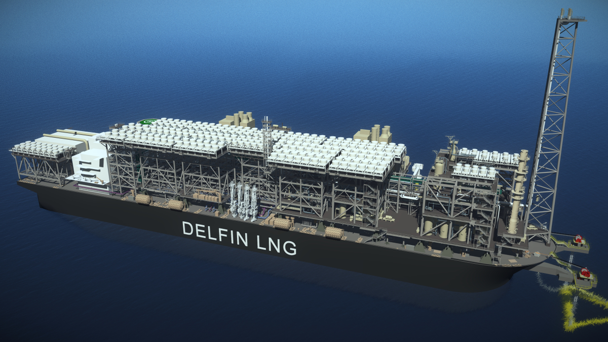 Render of Delfin LNG, whose CEO is confident to take FID before year-end