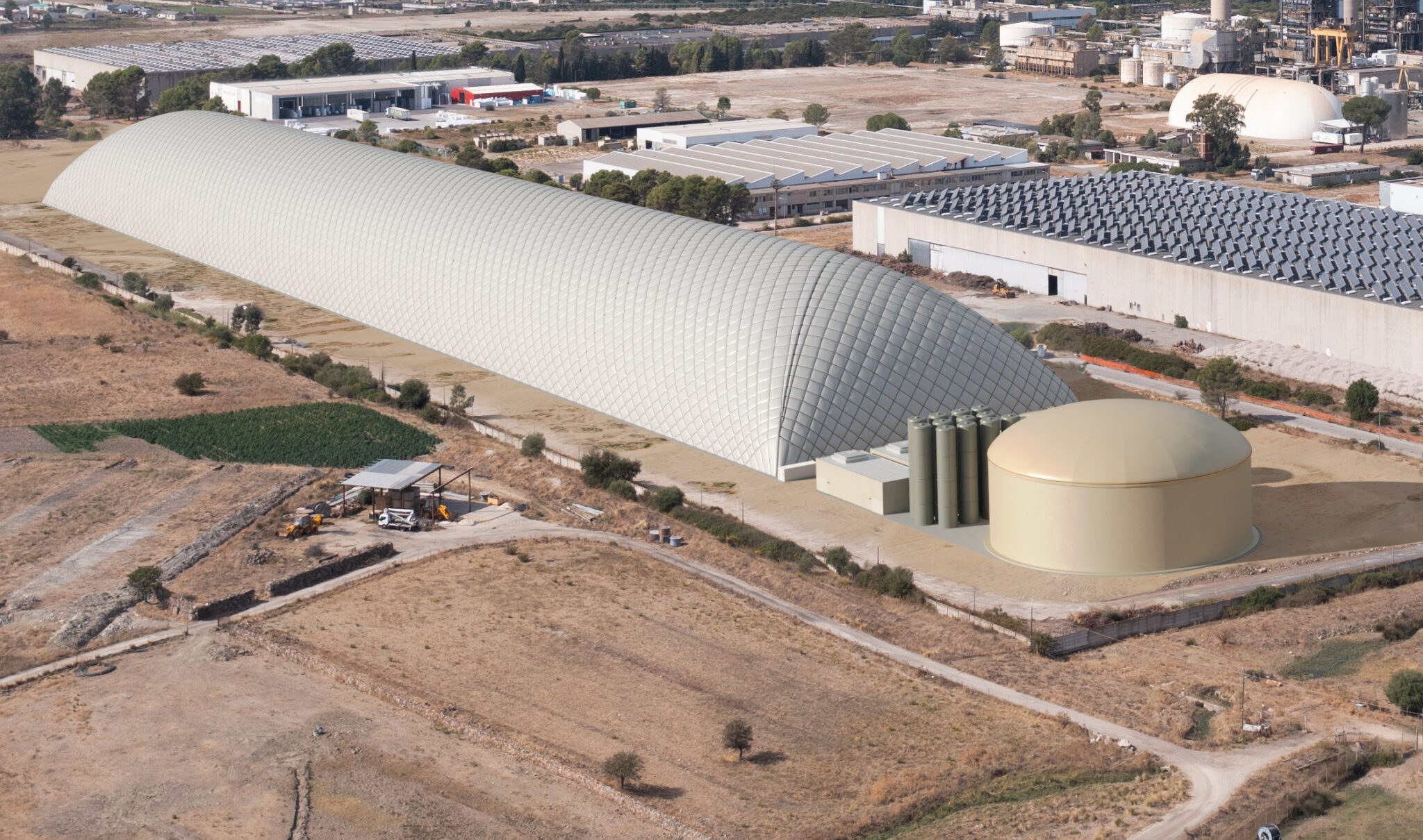 Render of Energy Dome's CO2 battery in Ottana, Sardinia