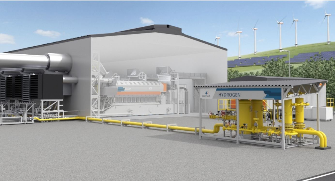 Render of Wärtsilä's H2-engine power plant