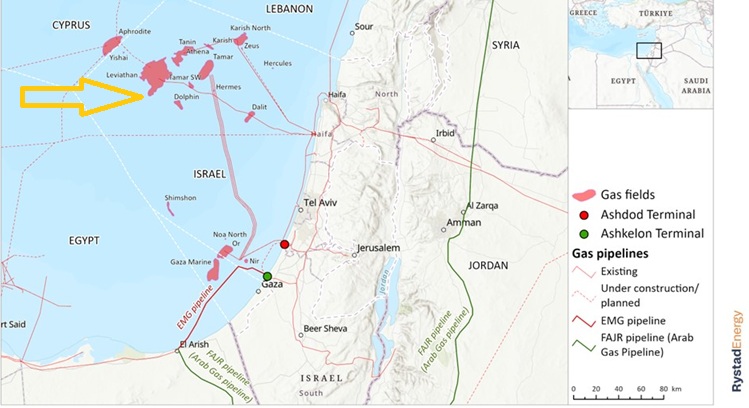 Israel's gas-producing fields and pipelines